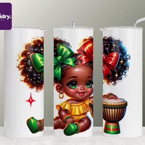 Joyful Cartoon Baby with Pigtails and Drum - Juneteenth Vibes Digital Download for Sublimation and Printable Art