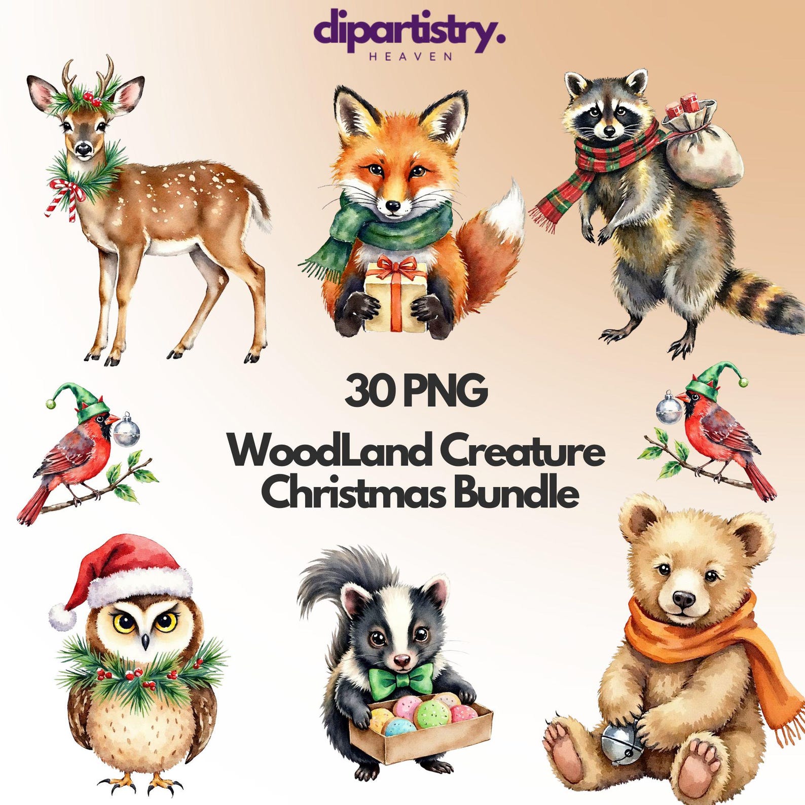 Woodland Creature Christmas Clipart Bundle Cute Forest Animal Holiday ...
