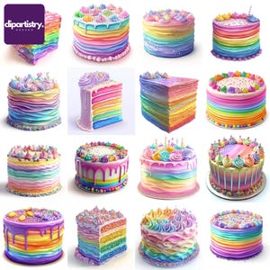 Pastel de arcoíris PNG Clipart - Adorno y decoración de unicornio para cupcakes de cumpleaños para sublimación para invitación de cumpleaños y decoración de pasteles imprimible
