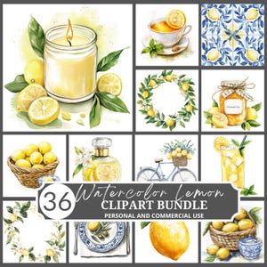 Pacchetto di clipart di limoni ad acquerello, PNG di agrumi, clipart di fiori di ghirlanda di limoni, arte di inviti di nozze, PNG di limoni dipinti a mano