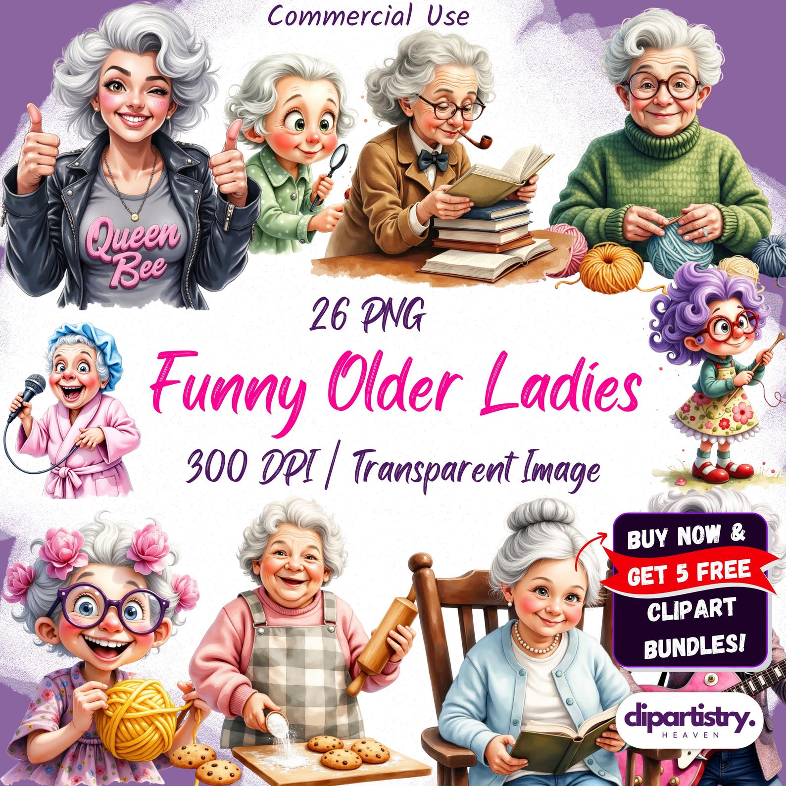 Funny Granny Clipart Bundle: Sassy Old Ladies Pngs (digital Download ...