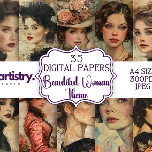 Pagine del diario spazzatura personalizzate per bella donna a tema personalizzato, 35 JPG, formato, 300DPI, alta risoluzione, uso commerciale, download digitale