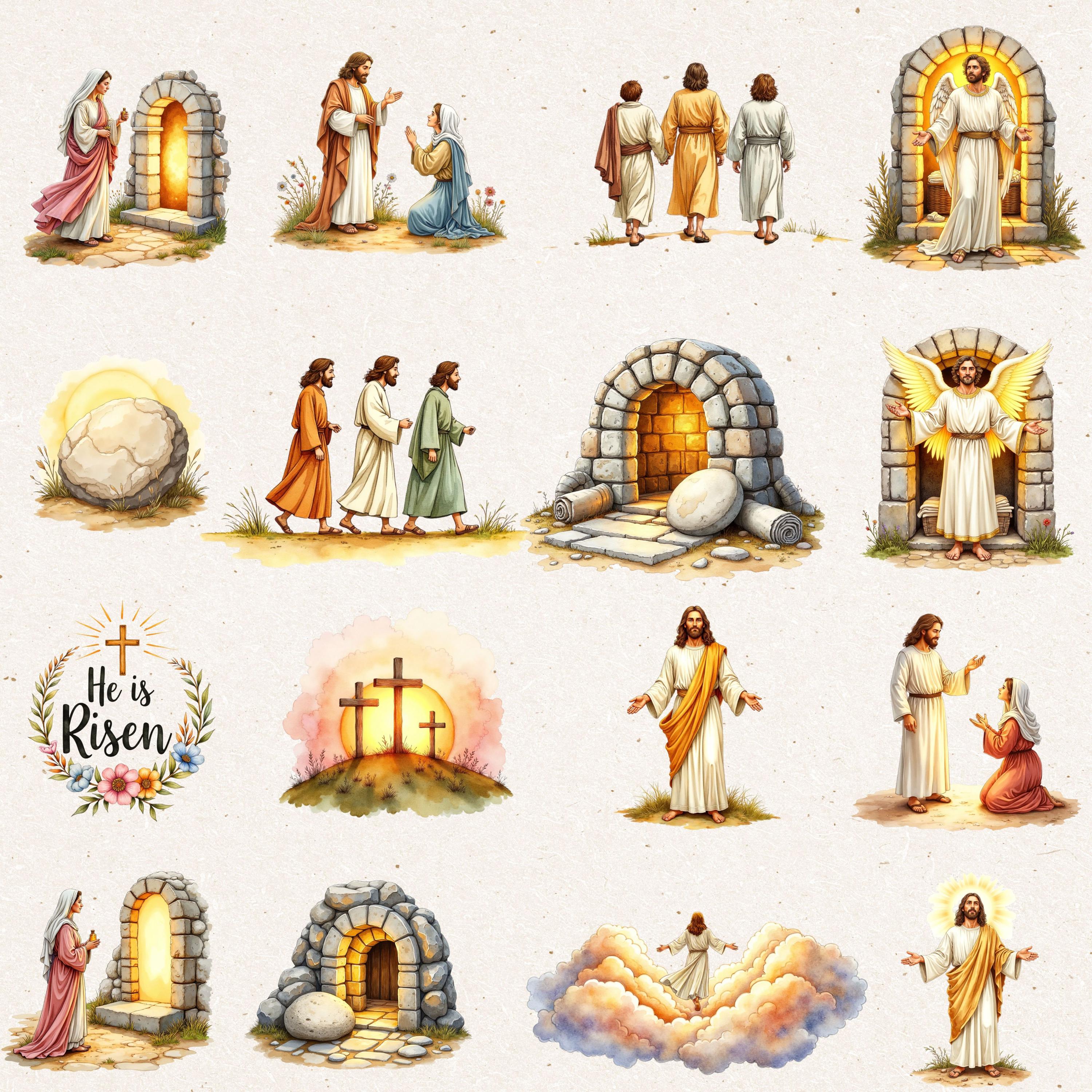 Easter Resurrection Clipart Bundle 24 PNG | Christian Art | He is Risen