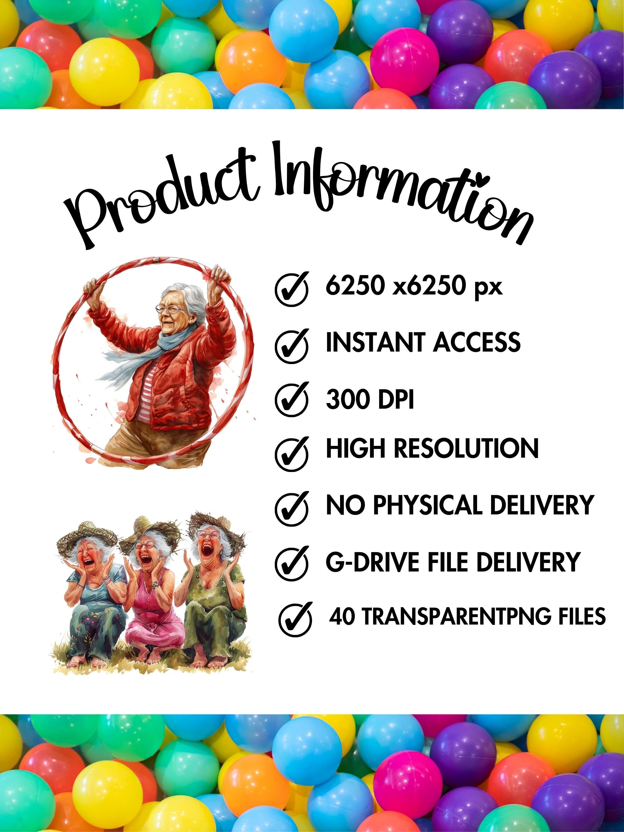 Funny Old Ladies Exercising Clipart Bundle Watercolor PNG Collection