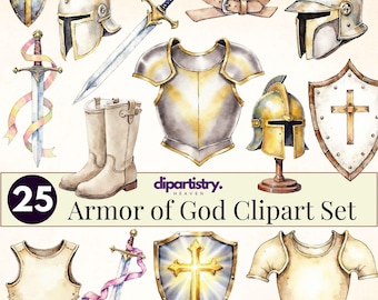 Armor of God Clipart Bundle: 25 Christian PNG Illustrations Spiritual Faith Digital Download