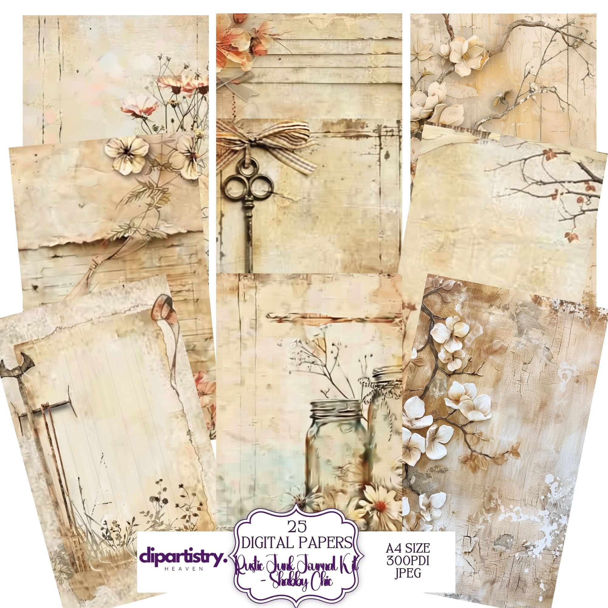Vintage Inspired Rustic Junk Journal Kit - Shabby Chic Digital ...