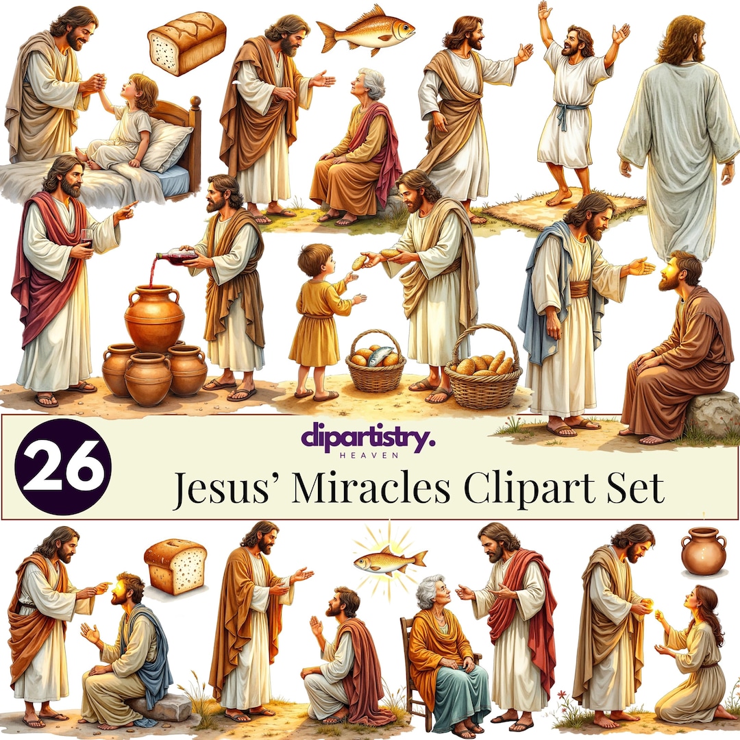 Jesus’ Miracles Clipart Set – 26 PNG Christian Graphics for Bible ...