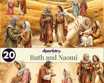 Ruth and Naomi Bible Story Clipart – 20 PNG Christian Illustrations – Scripture Inspired Religious Artwork for Church & Teaching