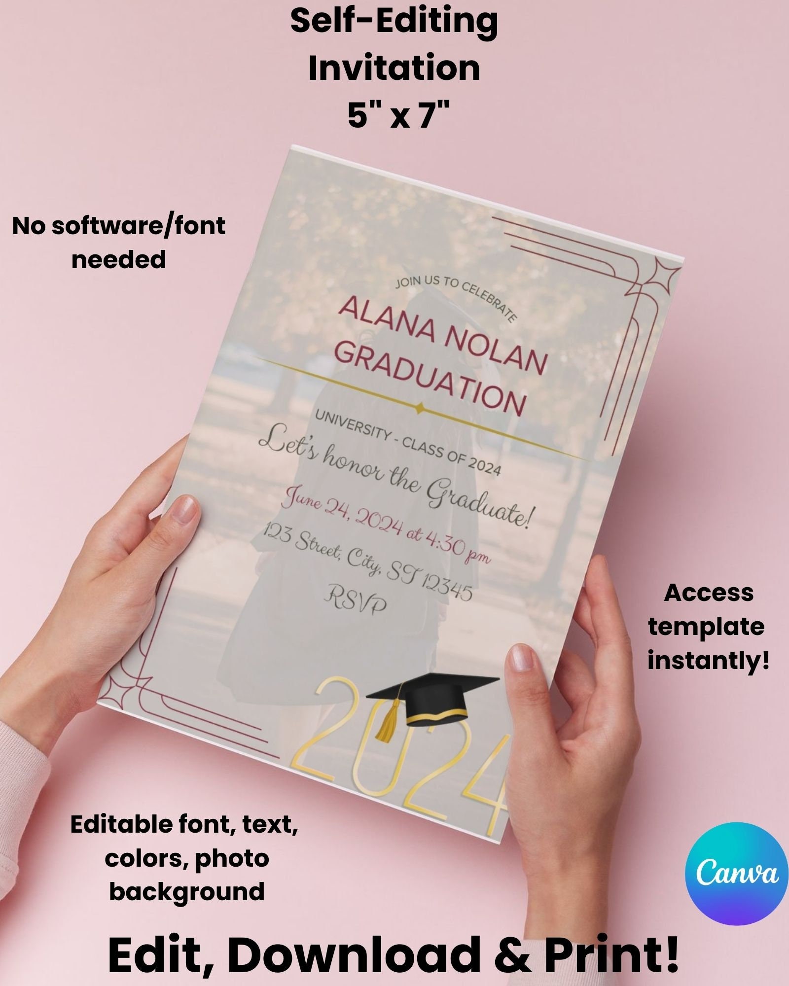 Graduation 2024 Invitation, Class of 2024, Graduation Invitation 2024