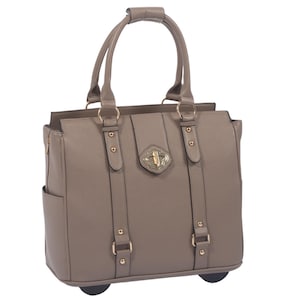 Executive Taupe Rolling Briefcase for Women | Rolling Laptop Bag | Ladies Office Bag | Laptop Compartment Office Totes | Wheeled Weekender