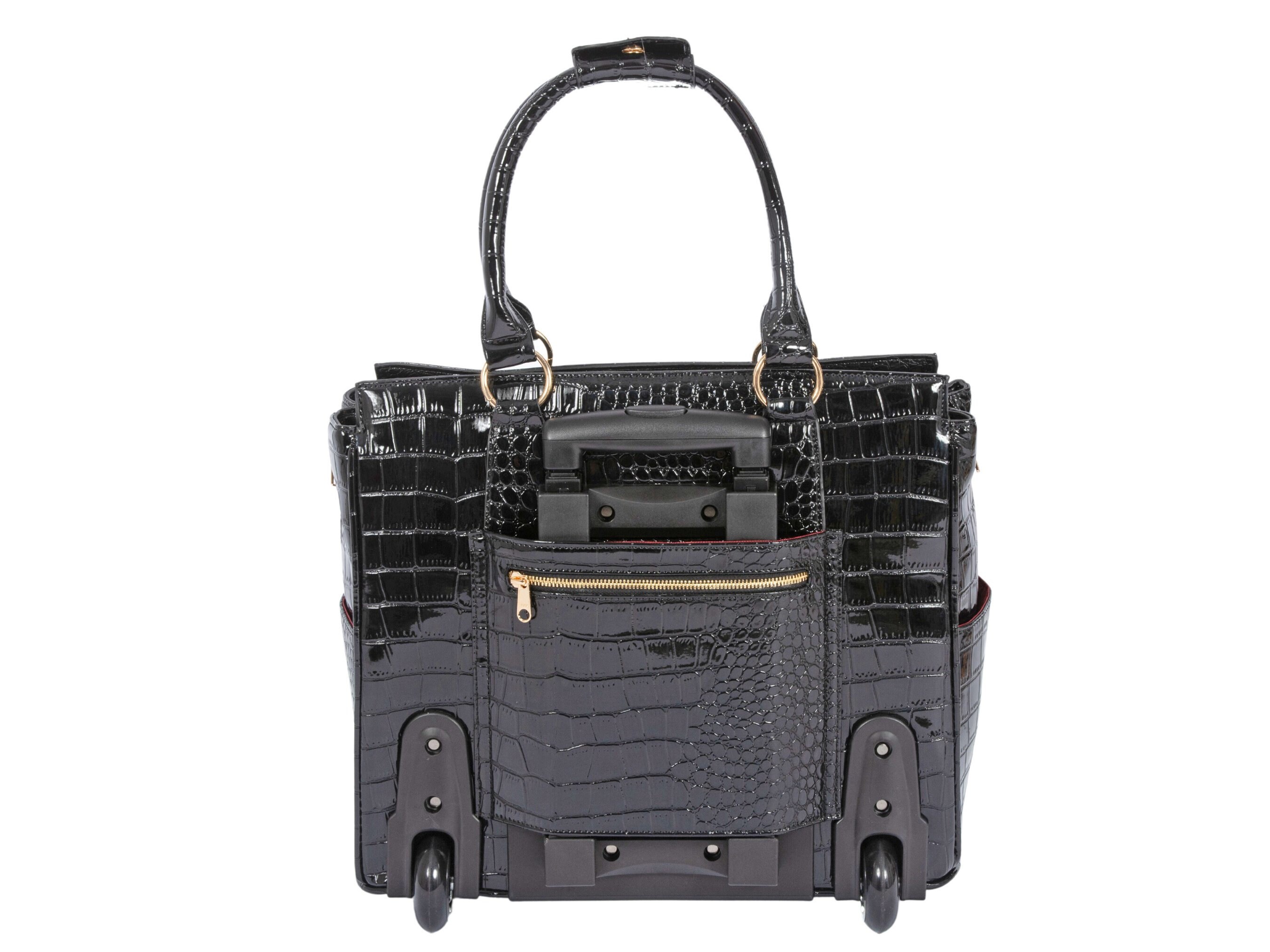 COSMOPOLITAN Black Patent Gator Rolling Ipad, Tablet Laptop Tote