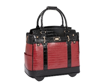 Red & Black Alligator Faux Leather Rolling Laptop Bag (Fits 17" Laptop)