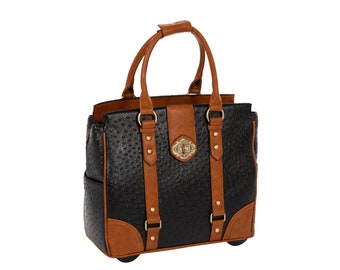 A-List Ostrich Rolling Laptop Bag for Women - Stylish 4-in-1 Briefcase, Work Tote, Handbag, and Overnight Bag with Wheels