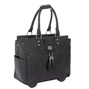 Genuine Leather Accessories | Alligator Ladies Rolling Laptop Bag With Wheels | Rolling Briefcase for Women | Overnight and Travel Bag