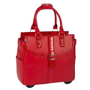 Bella Red Patent Laptop Bags with Wheels | Fits 13&quot;-17&quot; Laptop, Versatile Carry-On, Work Tote, Rolling Office Bag For Commuters & Travelers