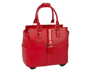 LESS THAN PERFECT Red Patent Leather Rolling Laptop Bag: Wheeled Briefcase for Commuters, Valentines Day Gifts for Her