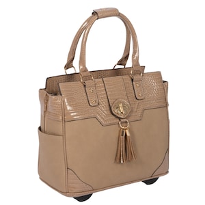 Rolling Messenger Bags | Woman Elegant Briefcase - Windsor Taupe Laptop Bags With Wheels, Overnight Bag - Travel Large Laptop Briefcase