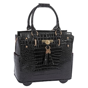 Wheel Briefcase | Stylish Alligator-Embossed Ladies Rolling Laptop Bag | Leather Briefcase for Women | Cosmopolitan