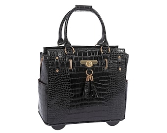 Ladies Laptop Rolling Computer Bag | Leather Briefcase for Women | Top Open Briefcase | Wheel Briefcase Work Bag | The Cosmopolitan