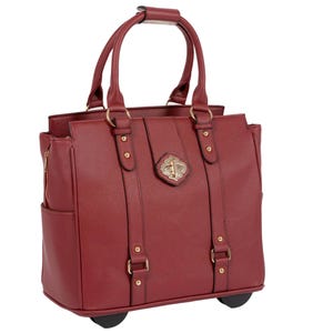 Executive Burgundy Rolling Laptop Bag | Professional Women’s Work Tote with Wheels | Sleek Burgundy Briefcase with Style | Maroon Saffiano