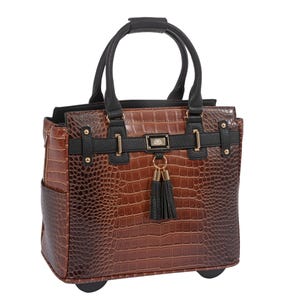 Computer Rolling Tote | Rolling Office Bag for Women | Stylish Briefcase, Work Tote | Fits 13&quot;-17&quot; | Leather Ladies Briefcase | Manhattan