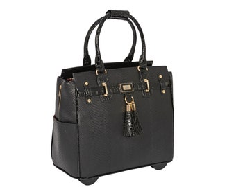 Rolling Laptop Bag for Women: Python Embossed Leather Briefcase | Womens Work Briefcase | Tote With Laptop | The Barrington