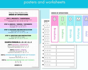 BODMAS, BIDMAS + PEMDAS / Póster y hojas de trabajo de orden de operaciones