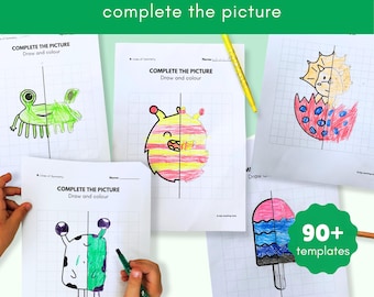 Más de 90 dibujos de simetría / Actividades para completar la imagen sin preparación