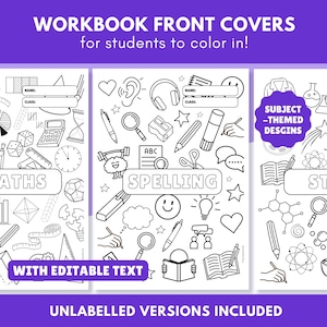 Editable Printable Workbook Covers for Students | Colour-In Subject Pages