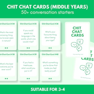 Chit-chatkaarten | 50+ gespreksstarters voor middelbare leeftijd (graad 3-4)