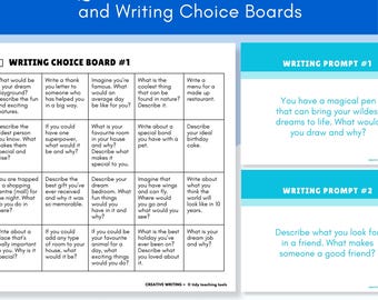 Más de 50 indicaciones de escritura diarias y tableros de opciones para 2.º, 3.º y 4.º grado