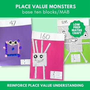 Place Value Monsters | Base Ten Blocks / MAB (Low Prep Maths Craft)