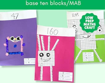 Monstruos de valor posicional / Bloques de base diez / MAB (Manualidad matemática de baja preparación)