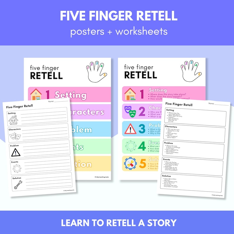 Five Finger Retell Posters + Worksheet Etsy