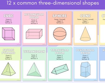 Pósteres de formas 3D que incluyen características (atributos) / Arcoíris pastel o blanco y negro