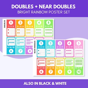Doubles + Near Doubles Poster Sets | Bright Rainbow
