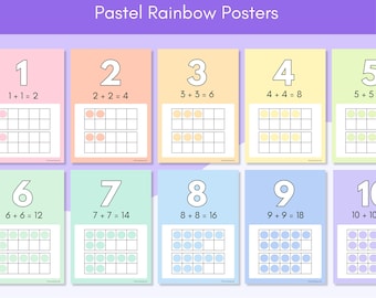 Datos del doble arcoíris pastel en marcos de diez / Hasta 10 + 10