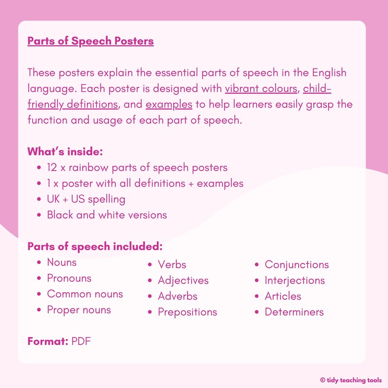 Parts of Speech Posters - Etsy