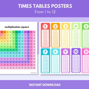 Pósteres de tablas de multiplicar + cuadrícula de multiplicación
