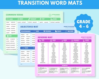 Verbos, adjetivos, adverbios y palabras de transición - Salvaescritorios / Grados 4-6 (Herramienta de apoyo para el vocabulario y la escritura)