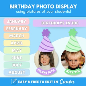 Editable Birthday Display | Add Your Students' Faces and Names (Fully Editable in Canva)