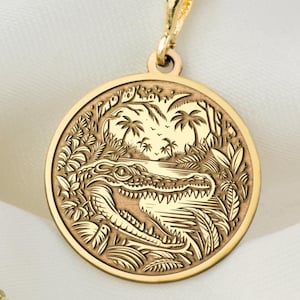 14K Solid Gold Alligator Necklace, Personalized Crocodile Charm Pendant, Wild Animal Jewelry, Silver Crocodile Charm Necklace, Birthday Gift