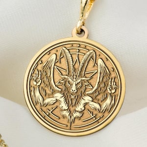 14K Solid Gold Baphomet Necklace, Baphomet Pendant Necklace, The Devil Necklace, Baphomet Horned Satanic Necklace, Ritual Amulet Gift