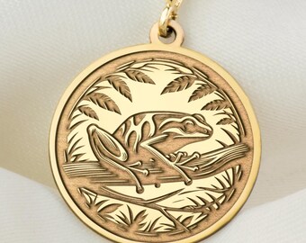 14K Solid Gold Poison Dart Frog Pendant Necklace, Animal Jewelry