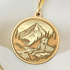 14K Solid Gold Cheetah Necklace, Silver Cheetah Charm Pendant, Safari Necklace, Big Cat Lover, Cat Charm Necklace, Birthday Gift, Gift Her