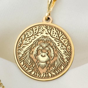 14K Solid Gold Chimpanzee Necklace, Real Gold Monkey Pendant, Silver Animal Jewelry, Gift Her, Monkey Lover Gift, Gift Animal Lover, Monkey