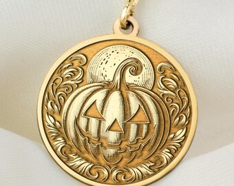 14K massief gouden pompoenketting: Halloween-hangerbedel