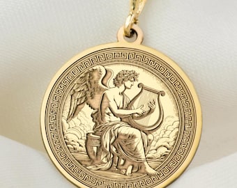 14K Solid Gold Apollo Necklace, Apollo Medallion, Greek God of Sun and Art Medallion, Greek God Charm Pendant, Gift For Mythology Lovers