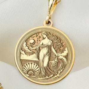 14K Solid Gold Aphrodite Charm Necklace, Feminist Jewelry, Aphrodite Medallion, Greek Goddess Jewelry of Love and Beauty,  Gift For Her