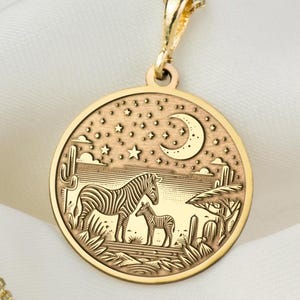 14K Solid Gold Zebra Charm Pendant, Silver Zebra Necklace, Animal Jewelry, Zebra Medallion, Paard Necklace, Savannah Necklace, Gift For Him